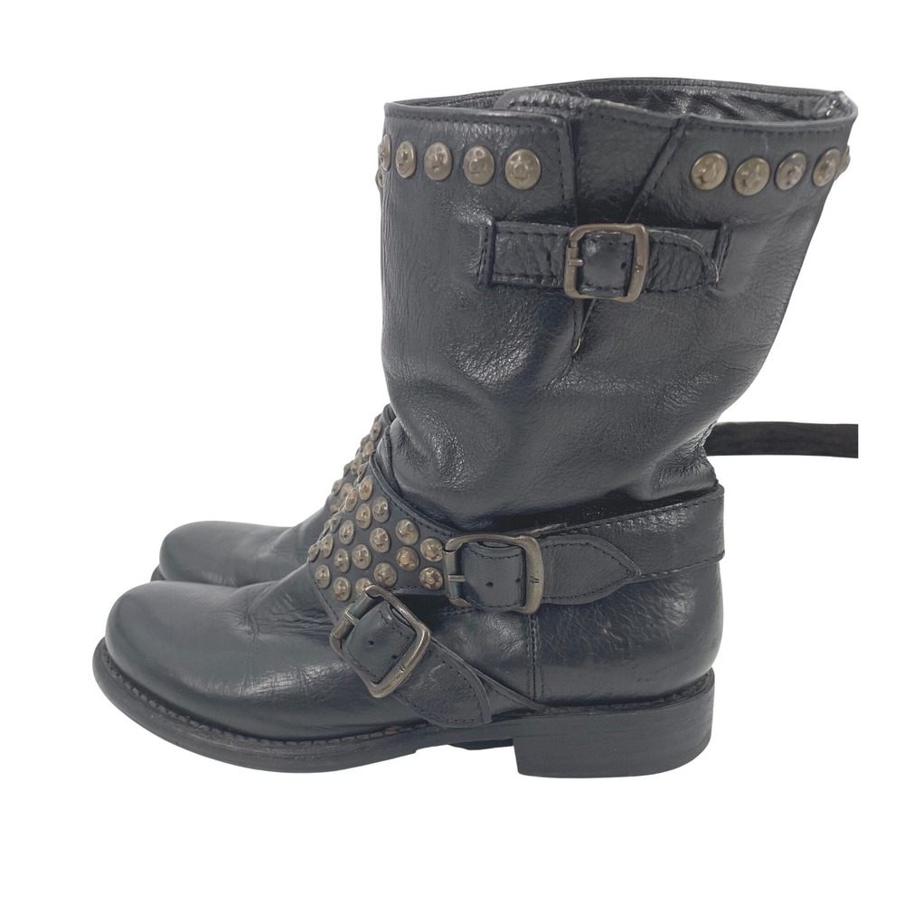 Frye Veronica Engineer Boots Women 6.5 Black Leather Studded Moto Biker Vintage